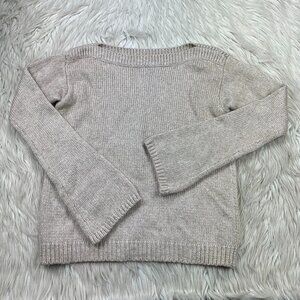 White House Black Market Beige Metallic Weave Pullover Sweater